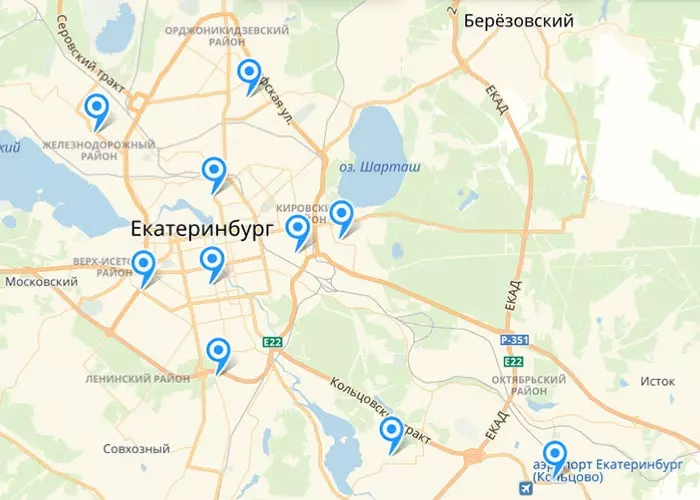 Карта подстанций Скорой Екатеринбурга